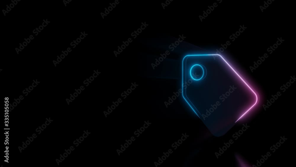 Poster abstract 3d rendering glowing blue purple neon symbol of paper label with glowing outlines with rays