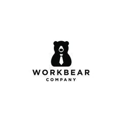 working bear with tie logo icon vector in trendy hipster style