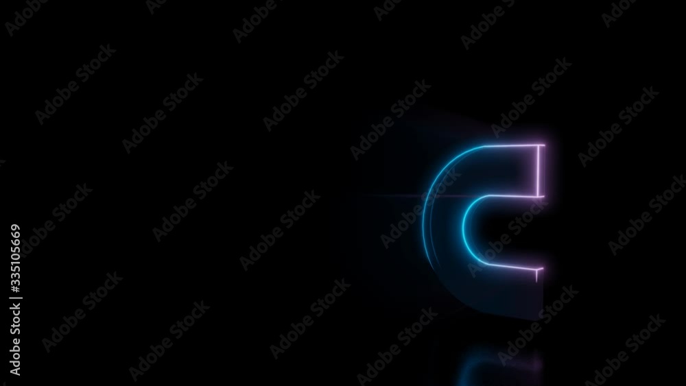 Poster abstract 3d rendering glowing blue purple neon symbol of horseshoe magnet with glowing outlines with