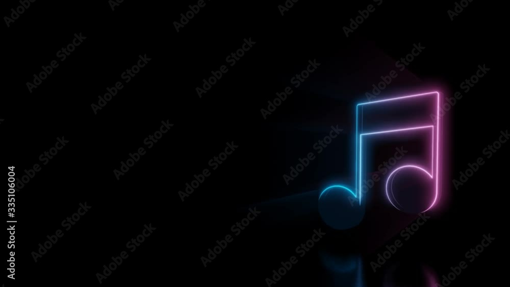 Poster abstract 3d rendering glowing blue purple neon symbol of music note with glowing outlines with rays 