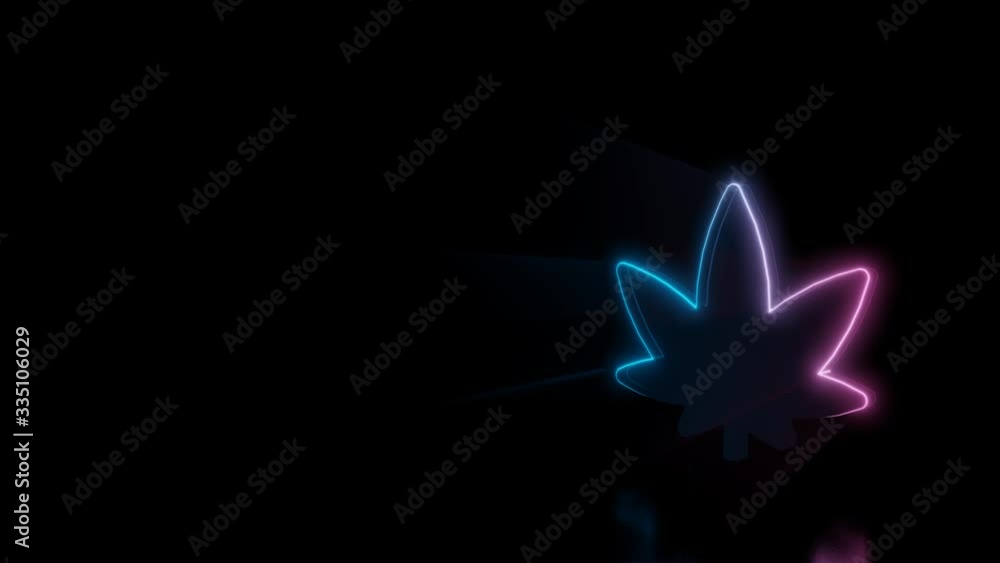 Poster abstract 3d rendering glowing blue purple neon symbol of cannabis leaf with glowing outlines with ra
