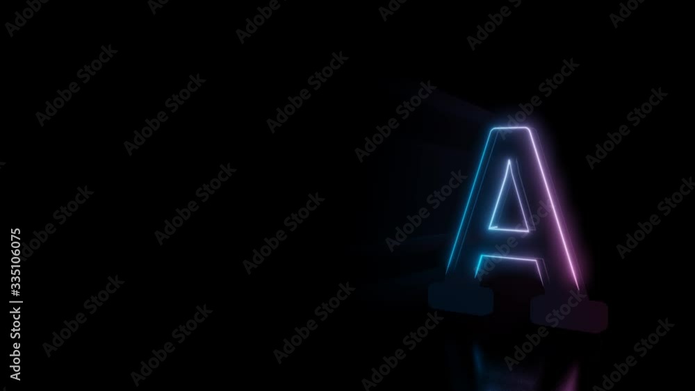 Poster abstract 3d rendering glowing blue purple neon symbol of a character with glowing outlines with rays