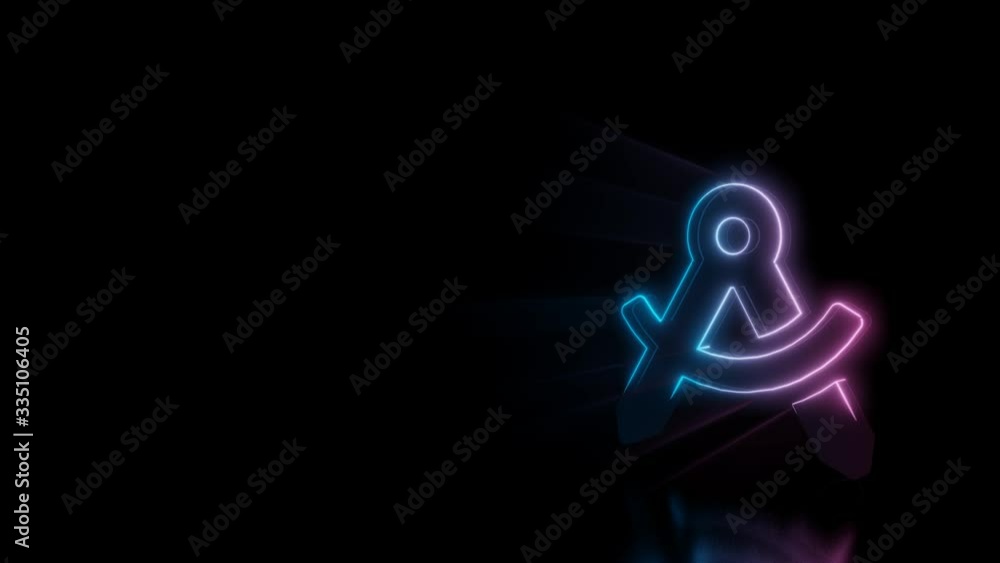 Poster abstract 3d rendering glowing blue purple neon symbol of drafting compass with hole in hinge with gl