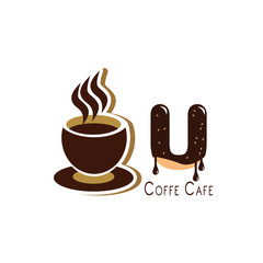 Letter  for Coffee logo design vector template with Vintage Concept style. beverage products for coffee shop, Cafe, Coffee House, Coffee maker, Company and Business.