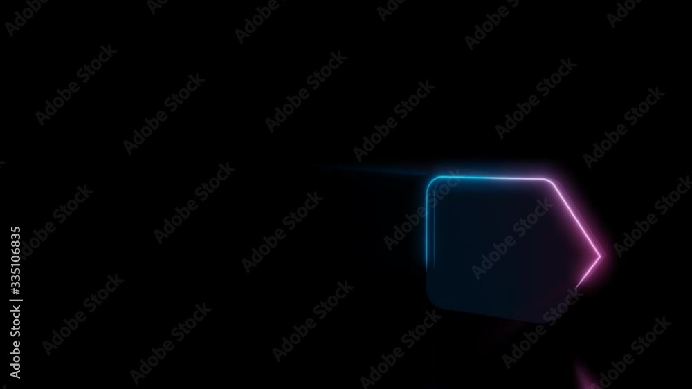 Poster abstract 3d rendering glowing blue purple neon symbol of right arrow label with glowing outlines wit