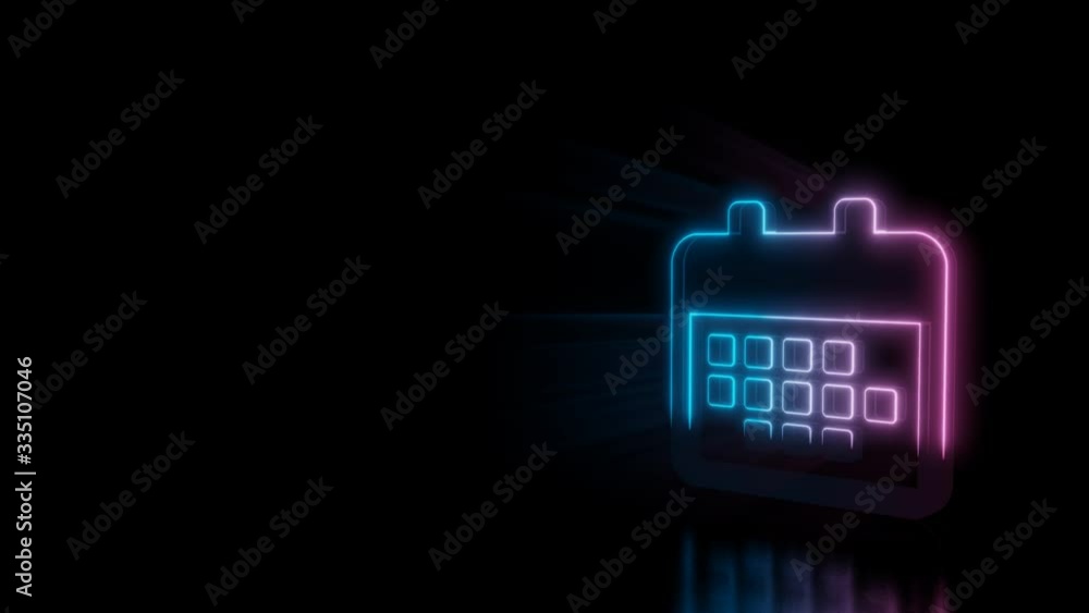 Aufkleber abstract 3d rendering glowing blue purple neon symbol of calendar with days with glowing outlines wi