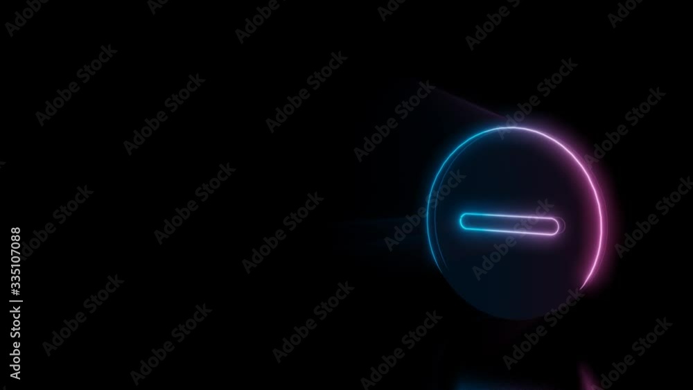 Poster abstract 3d rendering glowing blue purple neon symbol of minus symbol in circle with glowing outline
