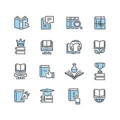 Book icon set in thin line style
