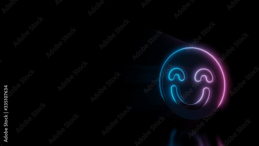 Poster abstract 3d rendering glowing blue purple neon symbol of happy emoticon with glowing outlines with r