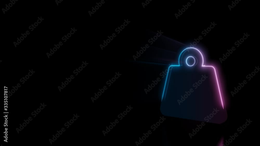 Poster abstract 3d rendering glowing blue purple neon symbol of weight with handle with glowing outlines wi