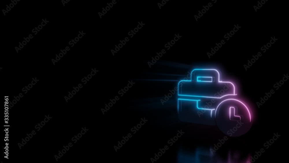 Poster abstract 3d rendering glowing blue purple neon symbol of business time with glowing outlines with ra