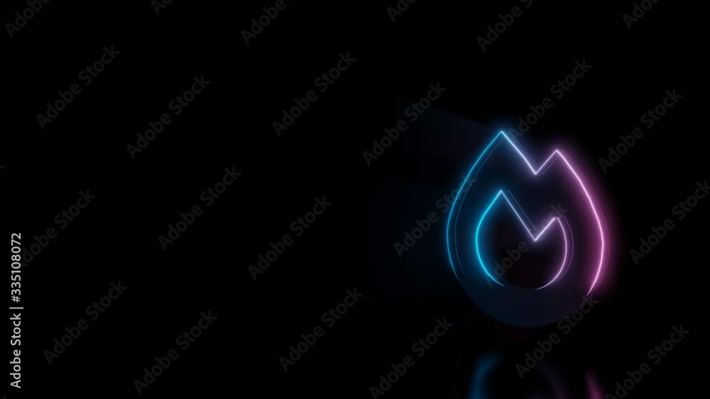 Poster abstract 3d rendering glowing blue purple neon symbol of flame with glowing outlines with rays on bl