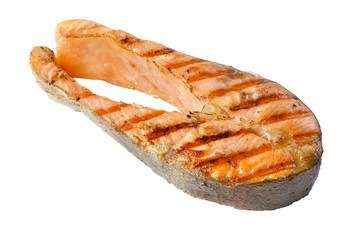 grilled salmon isolated on white background