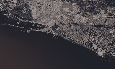 Barcelona, Spain city map 3D Rendering. Aerial satellite view.