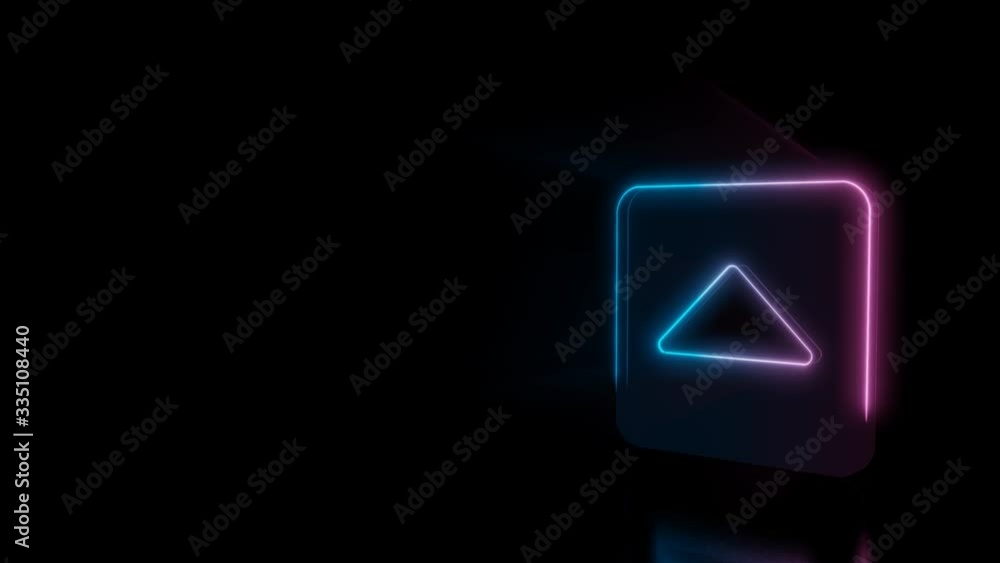 Poster abstract 3d rendering glowing blue purple neon symbol of caret square up with glowing outlines with 