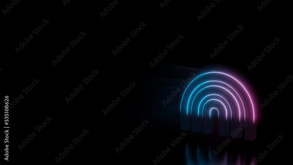Poster abstract 3d rendering glowing blue purple neon symbol of rainbow arch with glowing outlines with ray