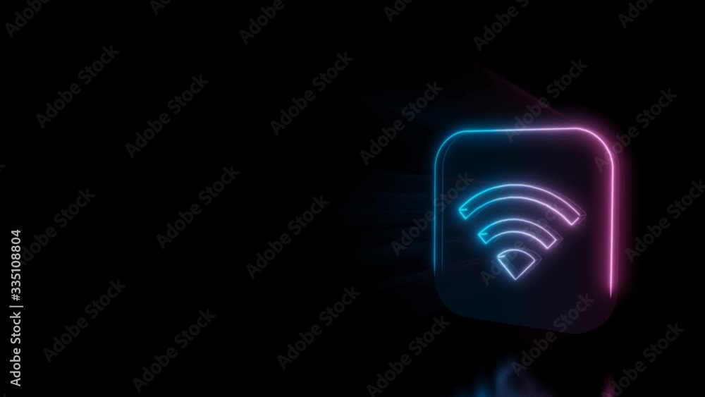 Poster abstract 3d rendering glowing blue purple neon icon of full wi-fi signal app on ios style with glowi