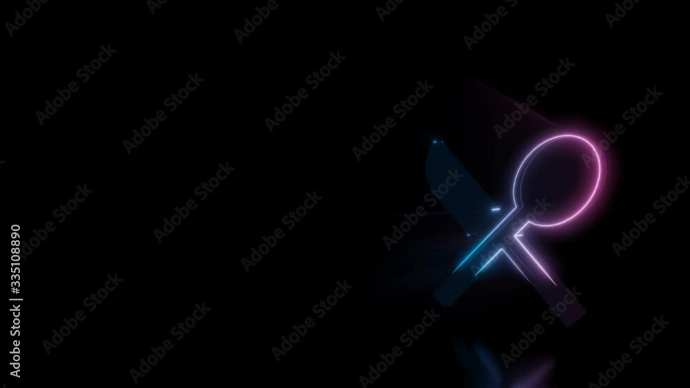 Poster abstract 3d rendering glowing blue purple neon symbol of cross from spoon and knife with glowing out