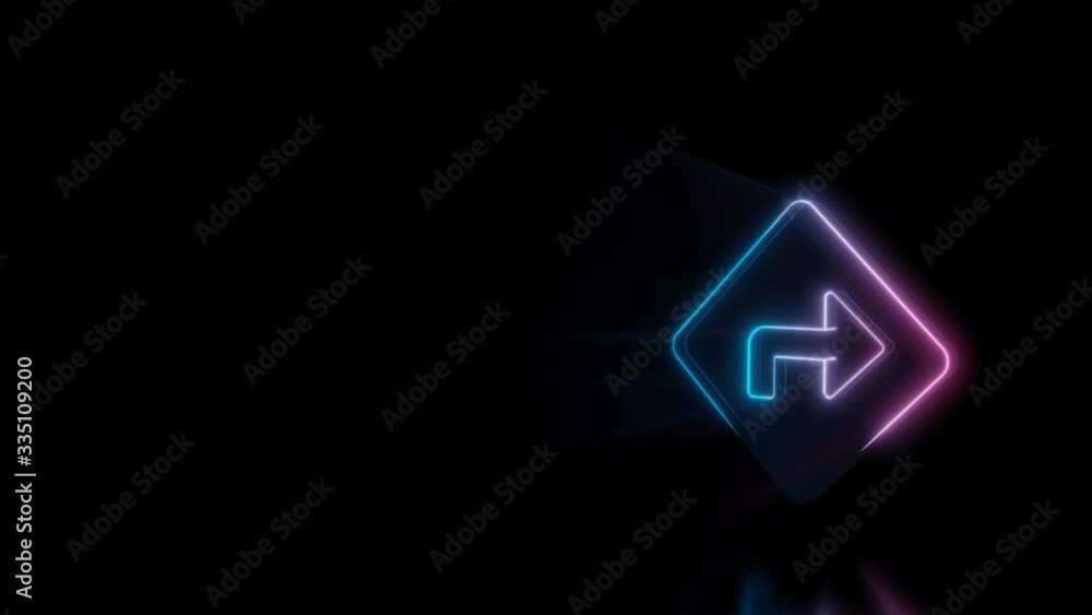 Poster abstract 3d rendering glowing blue purple neon symbol of lozenge traffic sign with right arrow with 