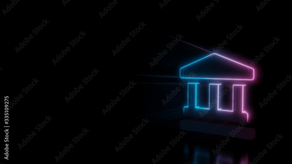 Poster abstract 3d rendering glowing blue purple neon symbol of ancient greek temple with glowing outlines 