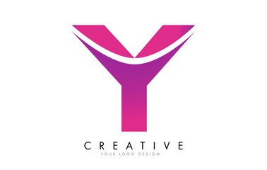Y Letter Logo Design with Ribbon Effect and Bright Pink Gradient.