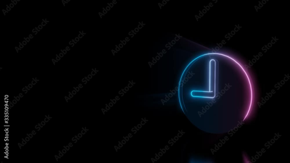 Poster abstract 3d rendering glowing blue purple neon symbol of circle clock with hand on nine and twelve w