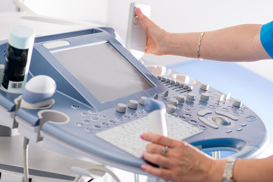 medical ultrasound scanner close-up. Doctor makes ultrasound diagnosis
