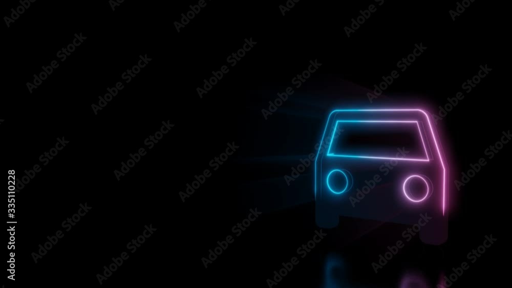 Poster abstract 3d rendering glowing blue purple neon symbol of car from front view with glowing outlines w