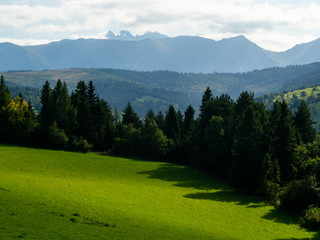 Fototapeta na wymiar View over valleys and range of Tatra mountains. Poland