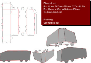 Truck box packing self-folding die cut vector