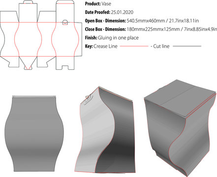 Vase-shaped box template die cut vector