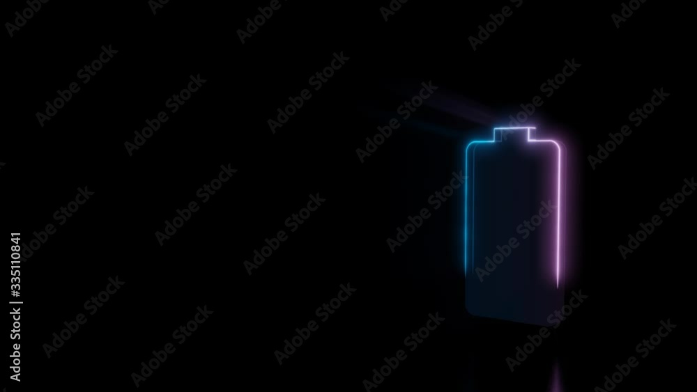 Poster abstract 3d rendering glowing blue purple neon vertical symbol of full battery with glowing outlines