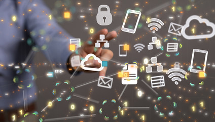 code data concept in hand media.