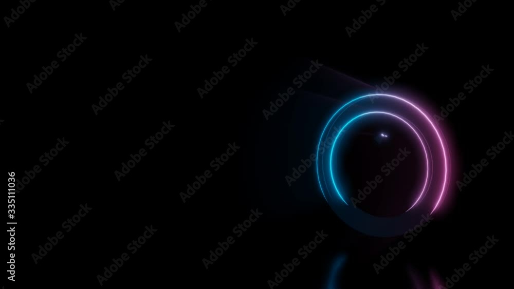 Poster abstract 3d rendering glowing blue purple neon symbol of information sign in circle with glowing out