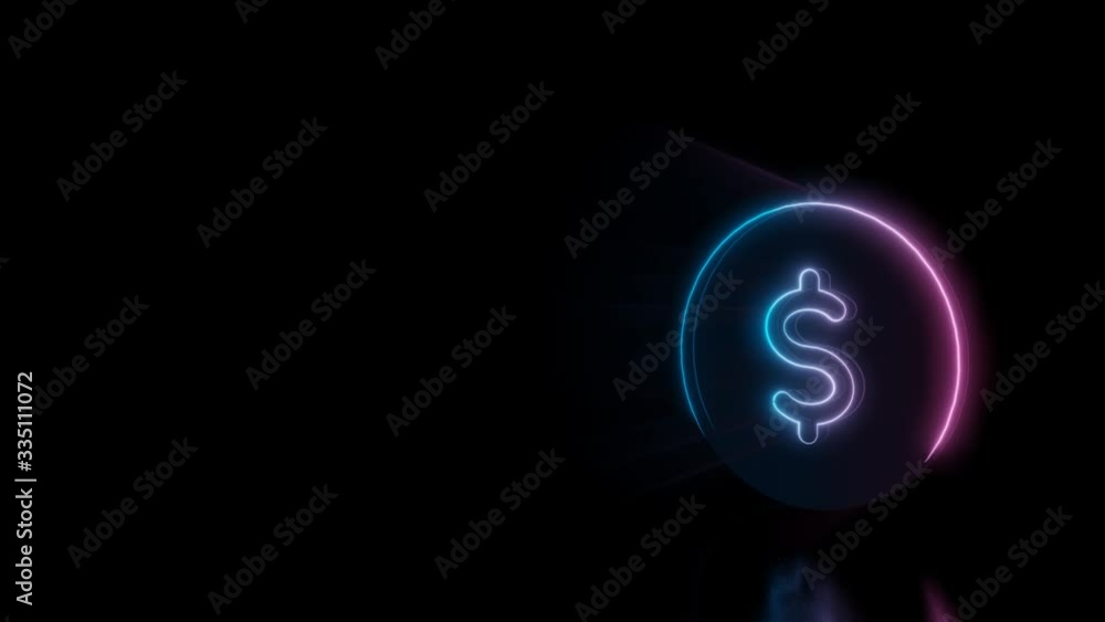 Aufkleber abstract 3d rendering glowing blue purple neon symbol of dollar coin with glowing outlines with rays