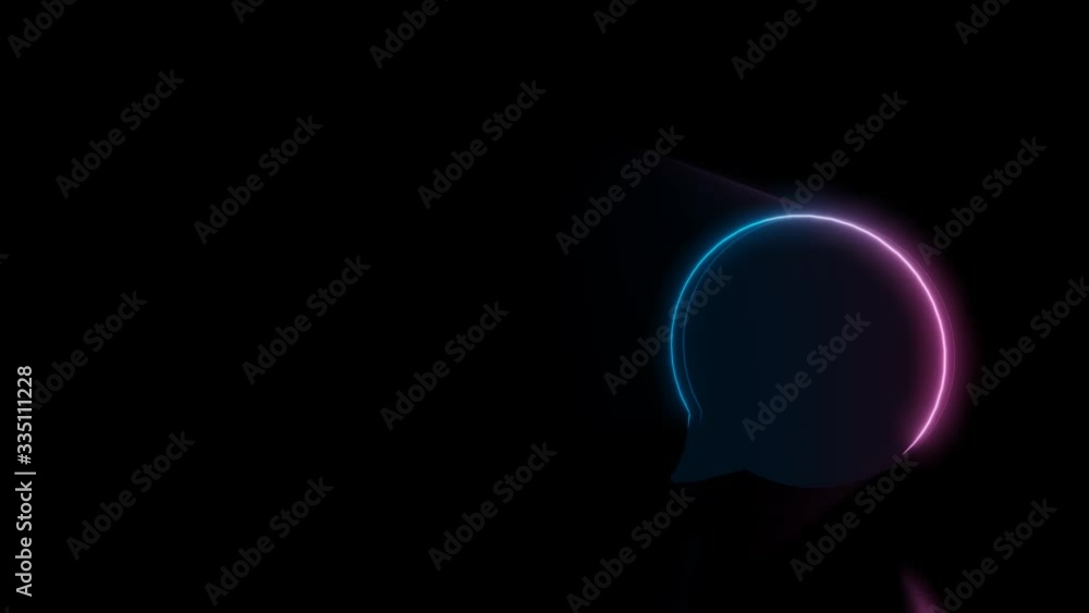 Poster abstract 3d rendering glowing blue purple neon symbol of rounded chat bubble with glowing outlines w