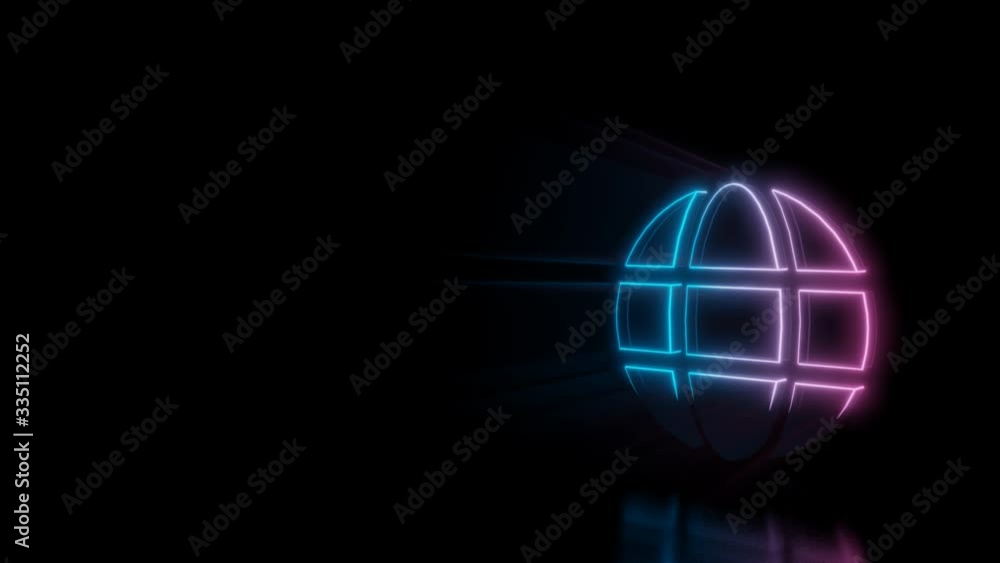 Poster abstract 3d rendering glowing blue purple neon symbol of geographic globe with glowing outlines with