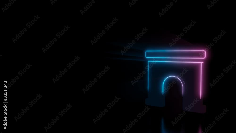 Poster abstract 3d rendering glowing blue purple neon symbol of winning archway with glowing outlines with 