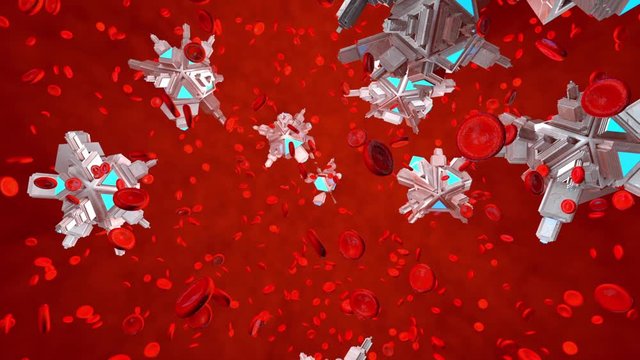 3D rendered animation of a medical nano bot application therapy in the human body.