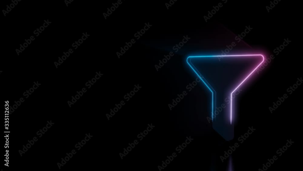 Poster abstract 3d rendering glowing blue purple neon symbol of filtering funnel with glowing outlines with