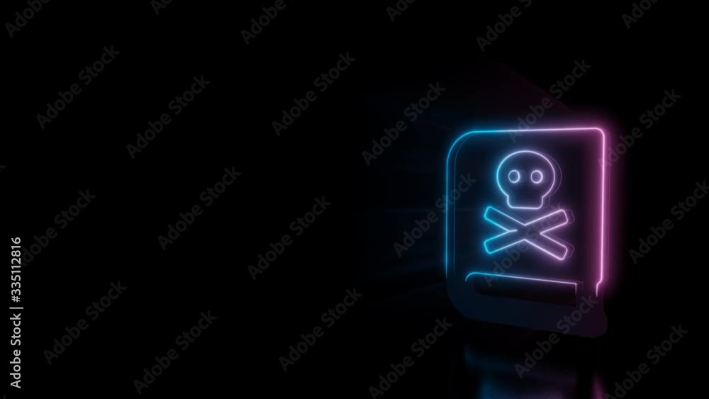 Poster abstract 3d rendering glowing blue purple neon symbol of book dead with glowing outlines with rays o
