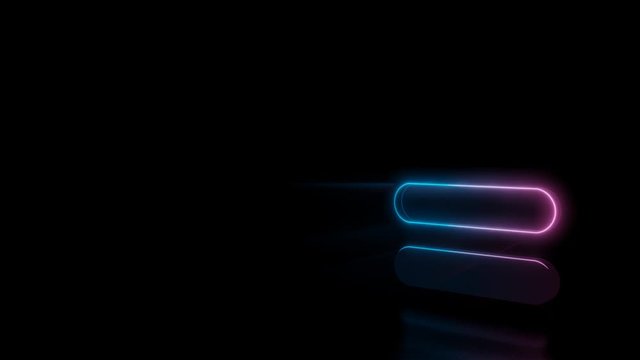 Abstract 3d rendering glowing blue purple neon symbol of equal sign bold with glowing outlines with rays on black background with reflection