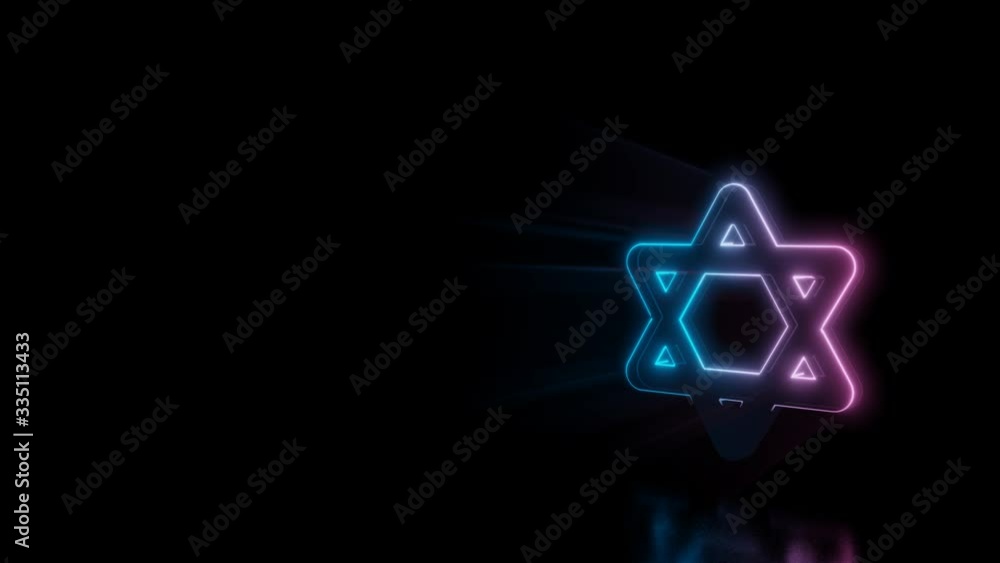 Poster abstract 3d rendering glowing blue purple neon symbol of star of david with glowing outlines with ra