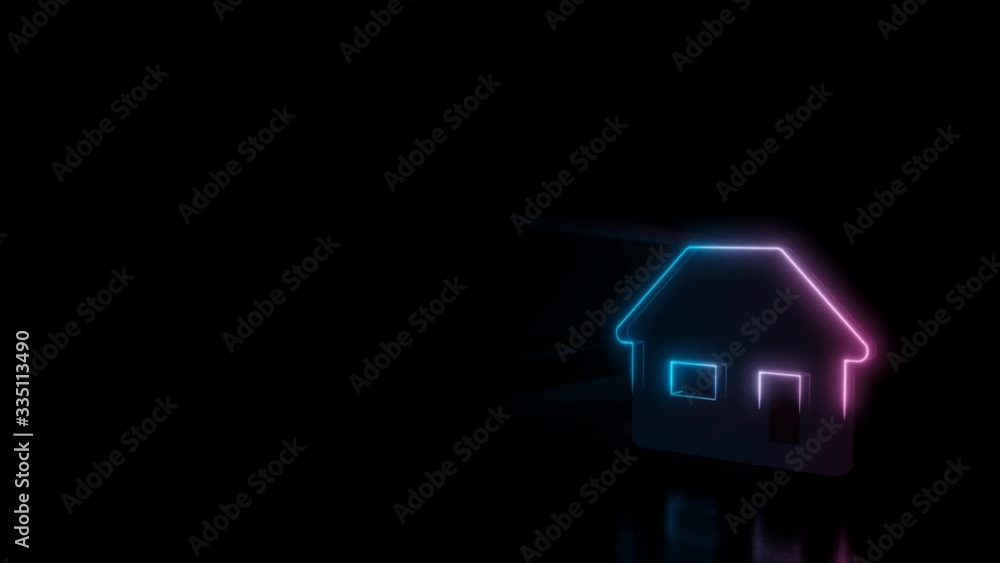 Aufkleber abstract 3d rendering glowing blue purple neon symbol of house with window and door with glowing out