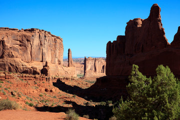 Moab, Utah / USA - August 18, 2015: Rock formation and landscape at Arches National Park, Moab, Utah, USA