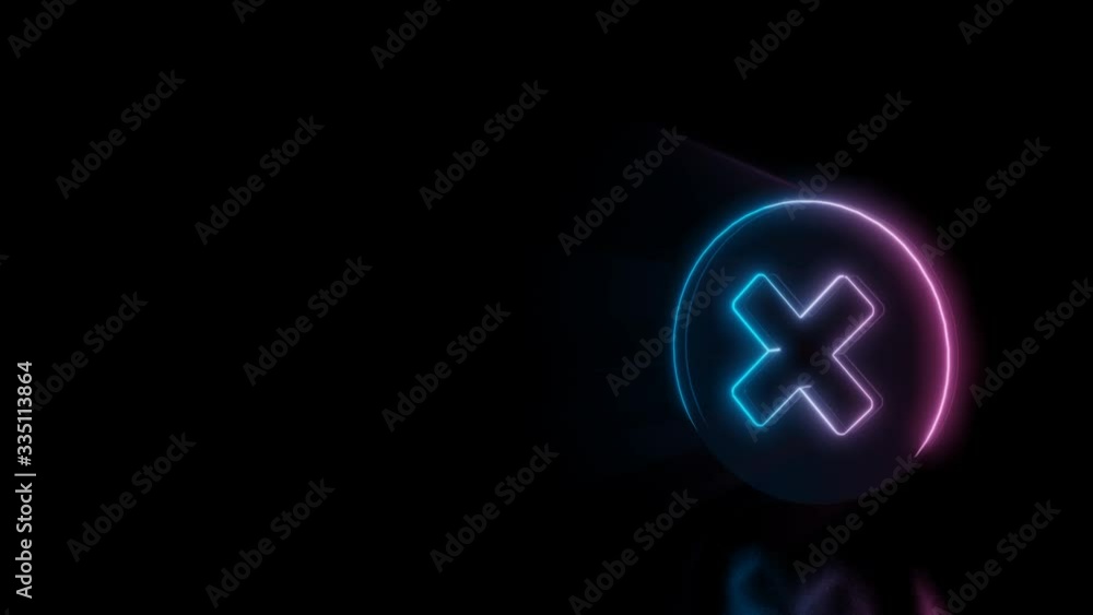 Poster abstract 3d rendering glowing blue purple neon symbol of times sign in circle with glowing outlines 