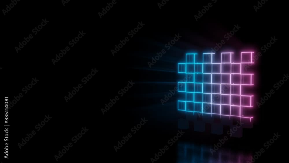 Poster abstract 3d rendering glowing blue purple neon symbol of chess board with glowing outlines with rays