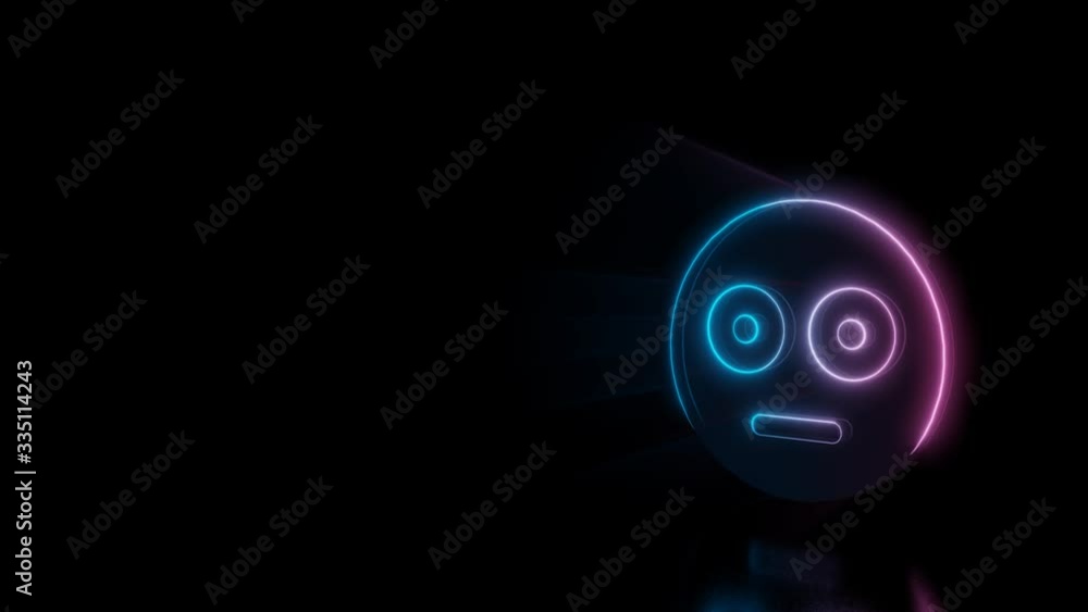 Poster abstract 3d rendering glowing blue purple neon symbol of flushed emoticon with glowing outlines with