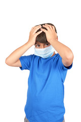 child with medical mask isolated on white background