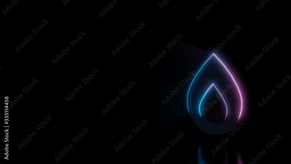 Poster abstract 3d rendering glowing blue purple neon symbol of flame with glowing outlines with rays on bl